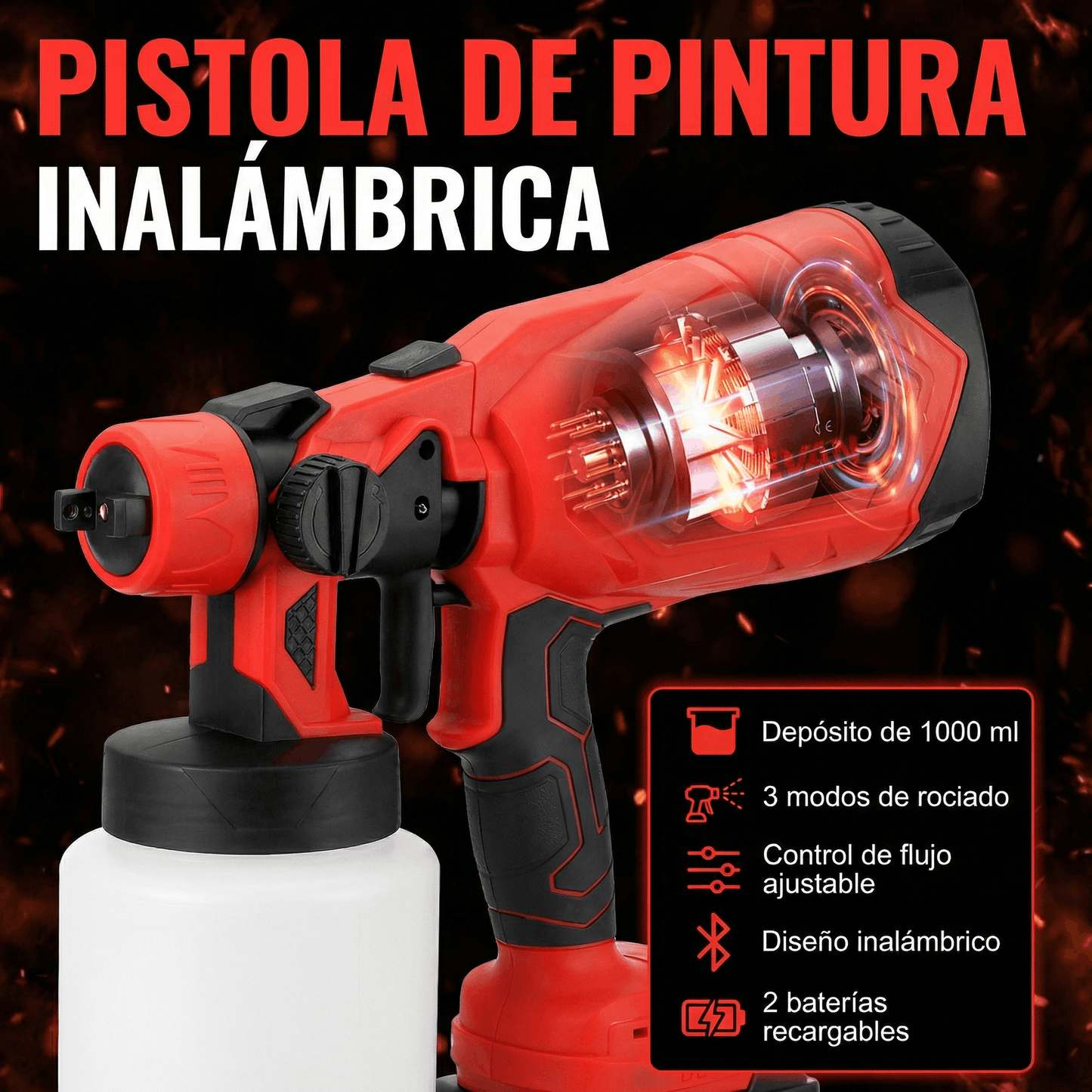 Pistola de Pintura Inalámbrica Portátil ROJO